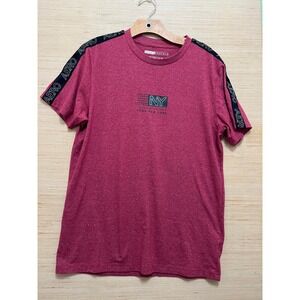 Aeropostale Mens Stretch T-Shirt Burgundy Red NY Graphic Logo Tape Sleeve Medium